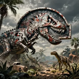 Abandonned Jurassic Park , hyperdetailed, artstation, cgsociety, by greg rutkowski, by Gustave Dore