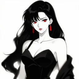 anime femme fatale, film noir, black and white and red