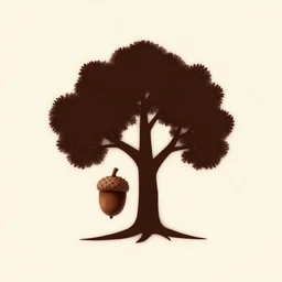 minimal silhouette art of acorn that turns into a tree in the shape of a treble clef, a big rip down the middle, splashes of color, inspirational and powerful
