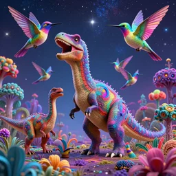 psychedelic dinosaurs, four - dimensional hummingbirds, color, consciousness, and the dazzling universe of tetrachromacy, ambient occlusion, vray render,