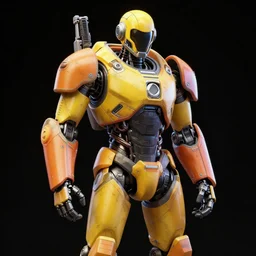 fallout protectron concept art, black background, vibrant colors, 8 k photorealistic, hd, high details, trending on artstation