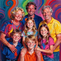 bright and vivid portrait of happy family photo, vivid colors, neon, art by ( ( ( kuvshinov ilya ) ) ) and wayne barlowe and francis bacon and artgerm and wlop and william - adolphe bouguereau