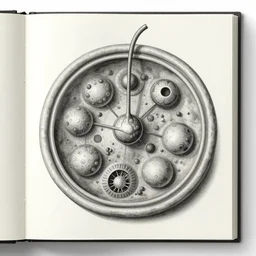 a biology text book illustration of a cell by michaelangelo, black and white painting