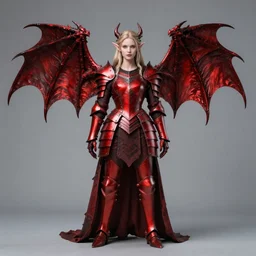 Gothic elf princess in red dragon armor by Konstantin Razumov, a square crop from the full body shot with 1:2 aspect ratio