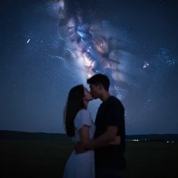 couples kissing in a galaxy, with shooting stars, landscape, 8k resolution