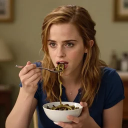 portrait of emma watson eating a bowl of worms, trending on artstation