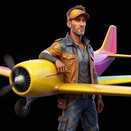 Fallout Civilian Airplane Concept Art, black background, vibrant colors, 8k photorealistic, HD, high details, trending on artstation