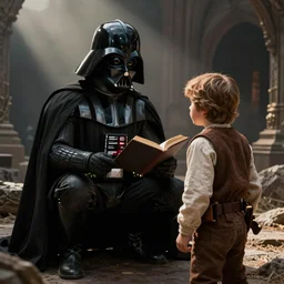Darth Vader reading a tale to young Luke Skywalker
