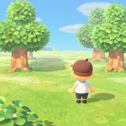 Peaceful landscape painting in the style of Animal Crossing