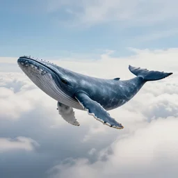 a Whale flying in the sky, clouds