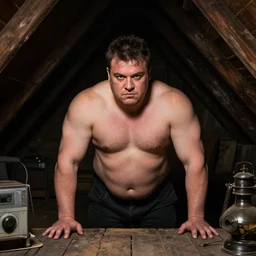 Giga chad hides in a dark attic