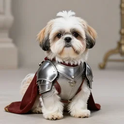 a shih tzu in medieval armor