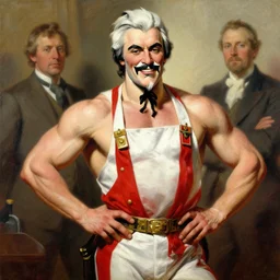 bodybuilder colonel sanders, highly detailed painting by gaston bussiere, craig mullins, j. c. leyendecker, 8 k