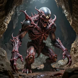 photography hyper realistic and highly detailed horrific complex entity. disco diffusion style. cave landscape. disco diffusion style, professional digital art, no grain, clear lines render, no blur, octane render, trending on art station, concept art.