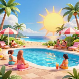 pool party lux catching the Hawaiian sun (League of Legends). 3d render, octane render, iRay, ray tracing, realistic, highly detailed, trending on artstation, 4k, cgsociety, unreal engine 5, redshift render, blender cycles, behance, cg