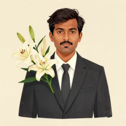 artwork by Saul Leiter, of a solo individual portrait of an Indian guy with lilies, dapper, simple illustration, domestic, nostalgic, full of details, Matte painting, trending on artstation and unreal engine