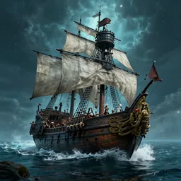 Pirate Ship Entering the Seventh Dimension. Photorealistic. Masterpiece.