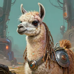 llama with dreadlocks, industrial sci-fi, with beautiful colors, by Mandy Jurgens, Ernst Haeckel, James Jean, artstation, concept art