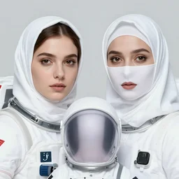portrait of yael shelbia and kang seul - gi, venus squid astronaut, burka, symetrical facial, white hair, intricate design details. cyberpunk, touareg, by ruan jia and beeple. smooth gradients, deep space.