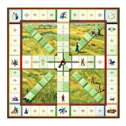 1800s workers in a field, no text, board game cover art,