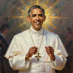 a funny painting of barrak obama being the next pope, portrait impasto oil painting of the pope