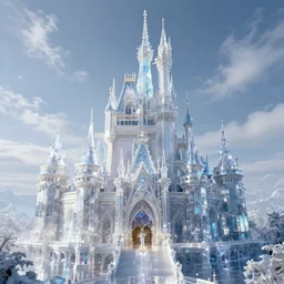 a majestic crystal castle, dreamy, fairy tale, expansive view, ultra wide angle, ultra high detail, super resolution, massive scale, alphonse mucha, artgerm lau, greg rutkowski, trending on artstation.