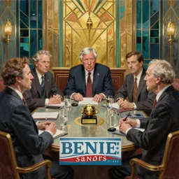 bernie sanders! eugene debs! in a meeting, oil painting, cinematic, art deco, award winning, masterpiece, trending on artstation, 8 k