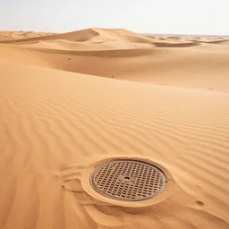 photo of sahara desert rolling sand dunes with manhole covers