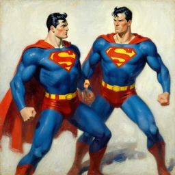 superman vs homelader, painting by jc leyendecker!! phil hale!, angular, brush strokes, painterly, vintage, crisp