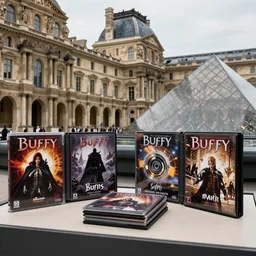 buffy the vampire slayer dvd collection, on display in the Louvre, 8k