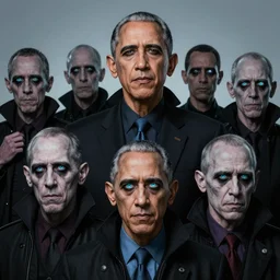 1000 vampire Obama clones with plasma eyes carrying an Obama god head ; render by Beeple, 4K