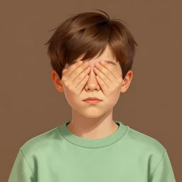 boy with short brown hair covering eyes, light green sweater, brown background, digital art, fantasy painting, dungeons and dragons trending on artstation