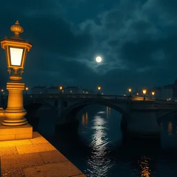 a unreal engine scene, haypenny bridge dublin city ireland, lights, full moon, concept art, hyperrealistic, trending on artstation, high quality, highly detailed, path traced, soft lighting, soft colors, digital art, 8 k hdr, octane render, unreal engine 5,