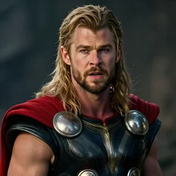 chris hemsworth as thor with exaggerated drag queen makeup, cinematic shot, hyper detailed, cinematic