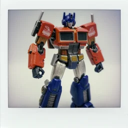 a transformers g 1 1 9 8 9 raven figure. mint condition. close up on one toy in focus. polaroid - h 6 4 0