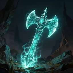 Glowing Teal Battleaxe emanating energy