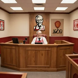 kentucky fried chicken kfc colonel sanders courtroom photo, courtroom that looks like the inside of a kfc restaurant