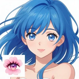 very very very very beautiful portrait of a girl with blue flowing hair, anime portrait by loish, and Lois van Baarle, daily deviation, disney inspired, stunning masterpiece, anime style, ufotable, ghibli, makoto shinkai, pink flower, anime eye tutorial, pixiv