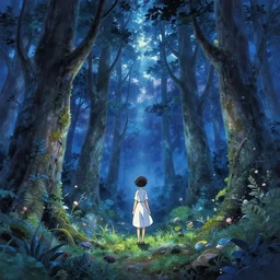 a brilliant magical forest at blue hour, in the style of james gurney, by rhads, by makoto shinkai