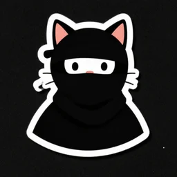 die cut sticker of ninja cat artistic flat illustration by bryen frost, minimal, black grunge background
