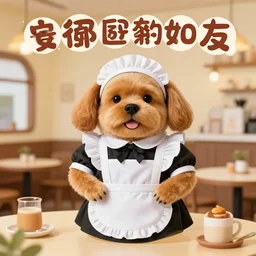 snoop dog dressed in maid uniform working at a maid cafe, advertisement photo