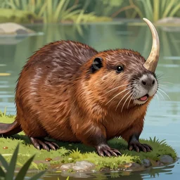 speculative evolution of a horned beaver detailed colorful, done by dougal dixon illustration trending on artstation after - man