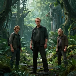 movie still frame, futuristic ruins in a jungle, beautiful composition, 8 k, cgi, by ridley scott, james cameron, zack snyder and michael bay