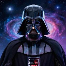 portrait from darth vader, synthwave, universe background, nebula, galaxy, artstation