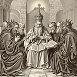 bishop wulfila explains the gospels to the goths, wood engraving, highly detailed portraits, published nineteenth century, artstation