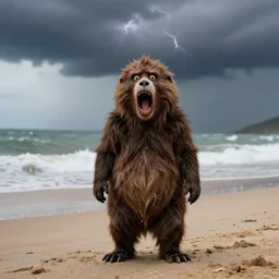 the munch scream on a beach during a thunderstorm