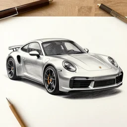 pencil drawing of concept for a german muscle car inspired by a Porsche 911 Turbo S