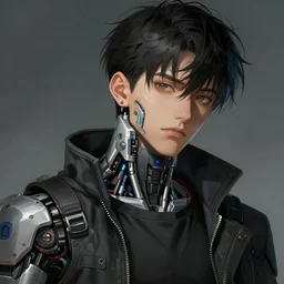 A realistic anime portrait of a ruggedly handsome young cyberpunk man with cybernetic implants, digital painting, by Stanley Artgerm Lau, Sakimichan, WLOP and Rossdraws, digtial painting, trending on ArtStation, SFW version