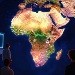 a vibrant of the continent africa, zoom out, immersive digital art experiences, glowing lights, high fashion, magic details, by moebius, edward hopper, james gilleard, and james jean, hd, 8 k, trending on artstation, uhd,