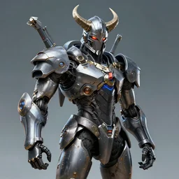 mecha viking. cyberpunk art. horned viking helmet.